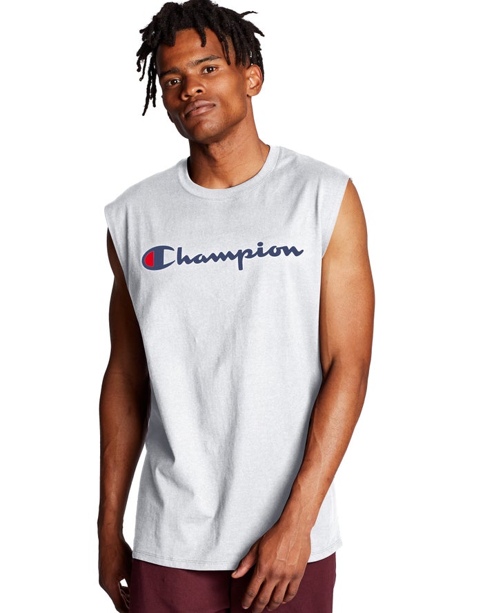 Champion Herre Tank Top Hvide - Classic Jersey Script Logo - Danmark YMH-701482